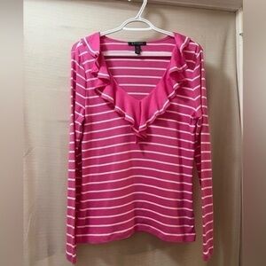 ⚫️ BOGO Pink and white striped Lauren Ralph Lauren women’s ruffled top size m